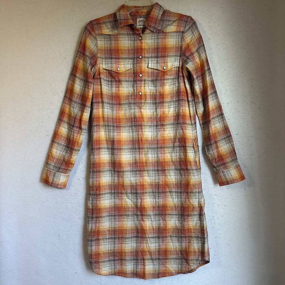 Blake Shelton Lands End Western Plaid Popover Shirt Dress Size S pearl snap